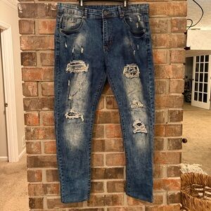 Men's Distressed Blue Jeans